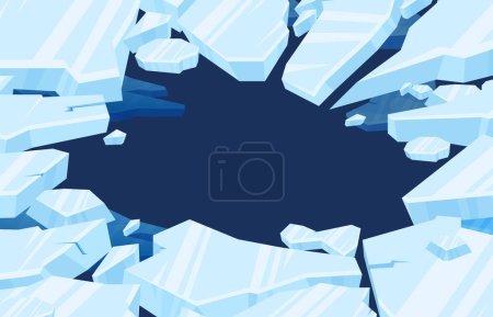 Frozen arctic cracked ice frame the blurred pieces of ice formed a circular hole in the middle of the water vector illustration