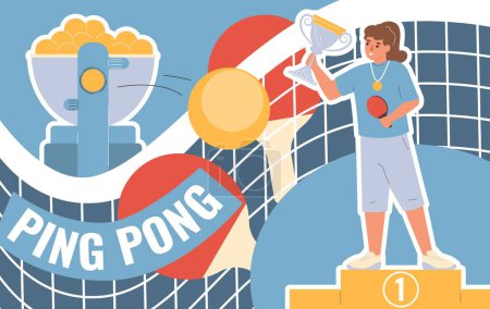 Illustration for Ping pong flat collage with table tennis championship winner vector illustration - Royalty Free Image