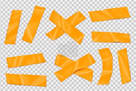 Téléchargez les illustrations : Ensemble de couleurs de ruban adhésif adhésif en plastique avec des morceaux de ruban orange sur fond transparent illustration vectorielle - en licence libre de droit