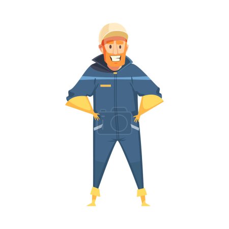 Ilustración de Industria de la producción de aceite composición de dibujos animados estilo con el carácter humano del trabajador en la ilustración vectorial aislado uniforme - Imagen libre de derechos