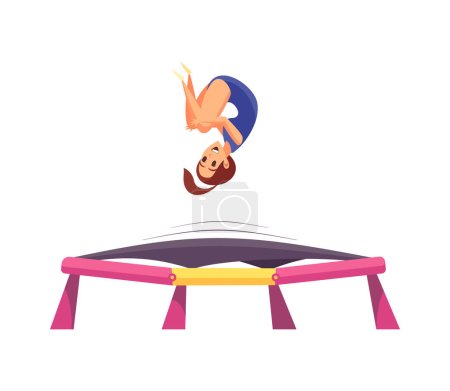 Ilustración de Saltar trampolines composición con doodle aislado carácter humano trampolín en caucho vector ilustración - Imagen libre de derechos
