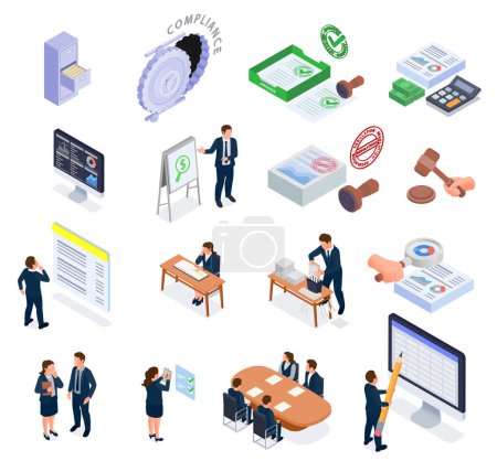 Financial regulation isolated icons set with bank legal requirements and compliance isolated vector illustration