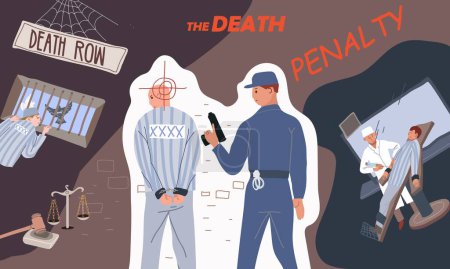 Téléchargez les illustrations : Collage peine de mort avec symboles de tir ilustration vectorielle plate - en licence libre de droit