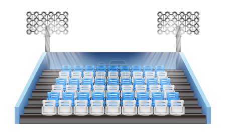 Illustration for Realistic stadium tribune composition with isolated front view of arena sector with rows of empty seats vector illustration - Royalty Free Image