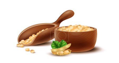 Illustration for Realistic soybean composition with white soy beans in bowl vector illustration - Royalty Free Image