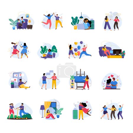Introvert and extrovert people flat icons of human characters loving noisy parties and spending leisure time at home isolated vector illustration