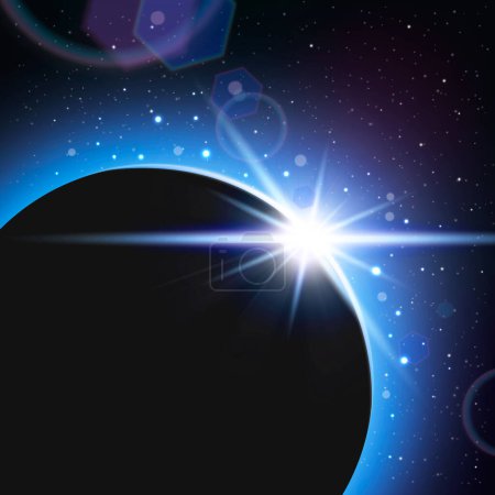 Eclipse realistic composition with dark planet and star flare behind vector illustrtion