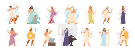 Illustration for Olympic gods flat icons set with ancient greek deities isolated vector illustration - Royalty Free Image
