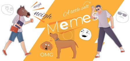 Téléchargez les illustrations : Collage plat de mèmes avec des personnes utilisant différents visages de troll pour illustrer le vecteur tête de cheval et de chien - en licence libre de droit