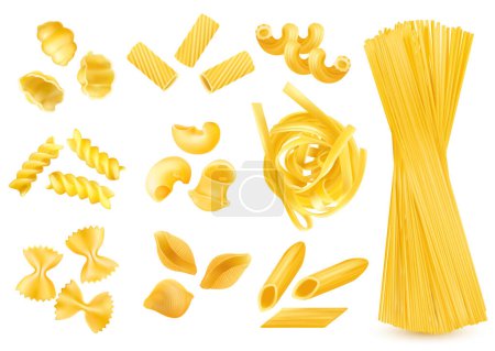 Realistic set of dry italian pasta types isolated on white background vector illustration