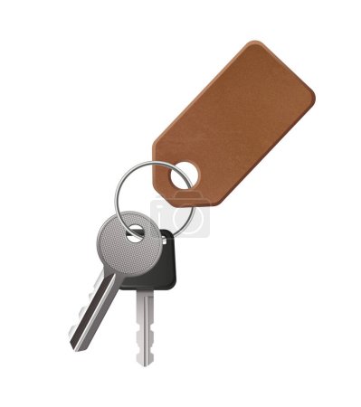 Illustration for Realistic keys with leather pendant isolated on white background vector illustration - Royalty Free Image