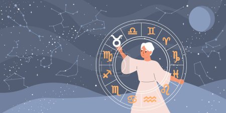 Illustration for Horoscope composition background with zodiac and astrology symbols flat vector illustration - Royalty Free Image