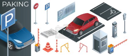 Ilustración de Parking composición realista con señales de tráfico callejero cupón y elementos de aparcamiento de pago automático asistente de ilustración vectorial - Imagen libre de derechos