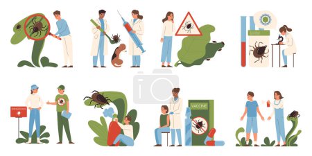 Illustration for Ticks insects set with healthcare symbols flat isolated vector illustration - Royalty Free Image