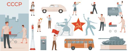 Illustration for USSR symbol composition set with history and nation symbols flat isolated vector illustration - Royalty Free Image