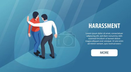 Téléchargez les illustrations : Bannière horizontale de site Web de harcèlement avec l'agression d'homme sur l'illustration vectorielle isométrique de femme - en licence libre de droit