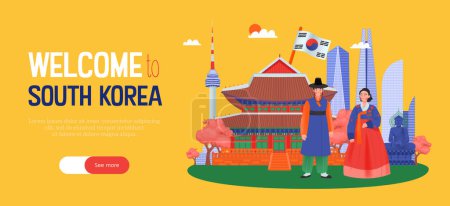 Ilustración de Banner horizontal de Corea del Sur con bienvenida al titular de Corea del Sur y ver más ilustración de vectores de botones - Imagen libre de derechos