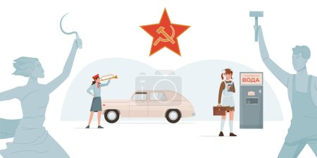 Ilustración de Concepto de símbolo de la URSS con símbolos de estrellas y trabajadores ilustración vectorial plana aislada - Imagen libre de derechos