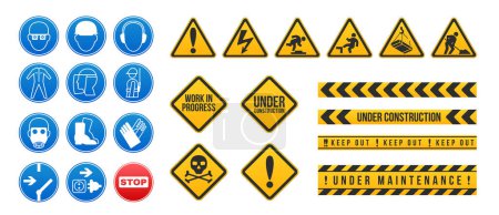 Illustration for Realistic set of under construction tapes and warning signs isolated vector illustration - Royalty Free Image