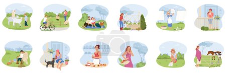 Ilustración de Iconos de estilo de vida rural con símbolos de actividad rural ilustración vectorial plana aislada - Imagen libre de derechos