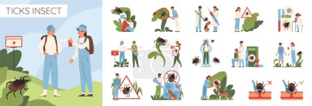 Illustration for Insects ticks composition set with insecticide symbols flat isolated vector illustration - Royalty Free Image