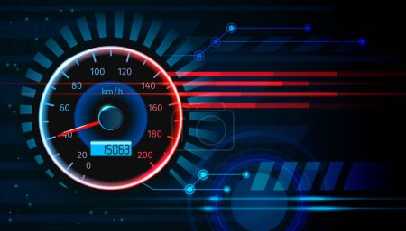 Realistic auto speedometer on abstract modern tech background vector illustration