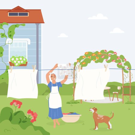 Ilustración de Campo estilo de vida de fondo con la familia y símbolos de la casa plana vector ilustración - Imagen libre de derechos