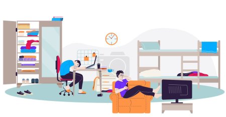 Illustration for Student dormitory concept with neighbor symbols flat vector illustration - Royalty Free Image
