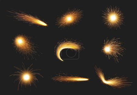 Ilustración de Soldadura de metal chispas iconos realistas conjunto con fuegos artificiales de corte de hierro ilustración vectorial aislado - Imagen libre de derechos