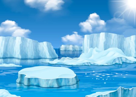 Illustration for Iceberg realistic composition with pole sea landscape vector illustration - Royalty Free Image