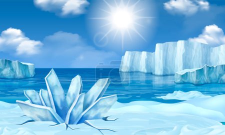 Illustration for Iceberg glacier realistic comsposition with shiny winter landscape vector illustration - Royalty Free Image