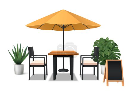 Téléchargez les illustrations : Café bar composition réaliste avec des meubles de restaurant extérieur illustration vectorielle - en licence libre de droit