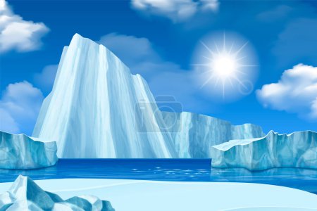 Illustration for Iceberg realistic composition with glacier rock in northern sea vector illustration - Royalty Free Image