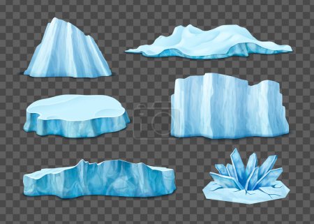 Illustration for Iceberg realistic icons set with glaciers on transparent background isolated vector illustration - Royalty Free Image
