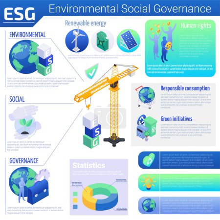 Illustration for Environmental social and corporate governance isometric infographic template with description of esg principles vector illustration - Royalty Free Image