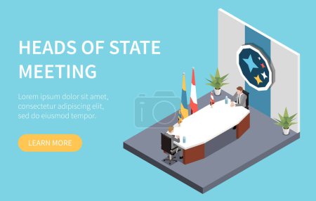 Illustration for Heads of state meeting isometric web banner template with politicians having discussion at table vector illustration - Royalty Free Image