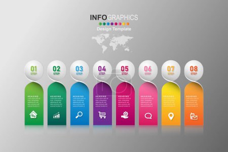 Ilustración de Infografías de la línea de tiempo del proceso de negocio 8 pasos. - Imagen libre de derechos