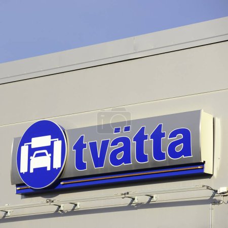 Photo for Stockholm, Sweden - October 9th, 2022: Exterior view of the Tvatta cleaning agency in Segeltorp - Royalty Free Image