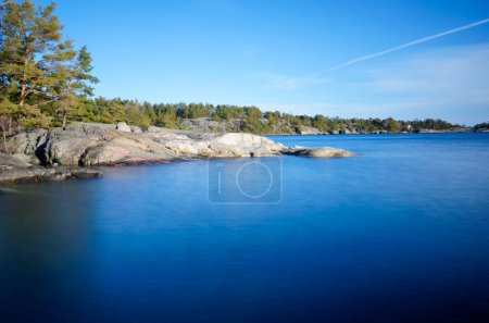  View of Bjorn nature reserve on a nice winter evening in the Stockholm archipelago