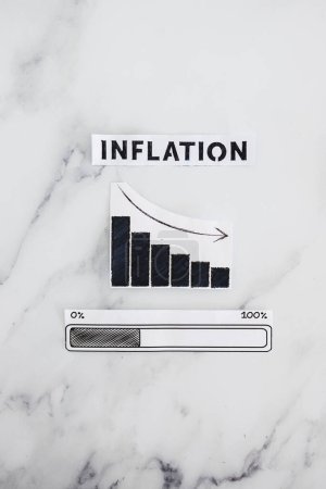 Téléchargez les photos : Inflation rates going down, text with graph showing stats decreasing and progress bar loading underneat - en image libre de droit