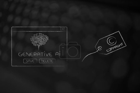 Künstliche Intelligenz und Deep-Learning-konzeptionelle Illustration, generative KI-Pop-up-Nachricht mit Copyright-Etikett daneben