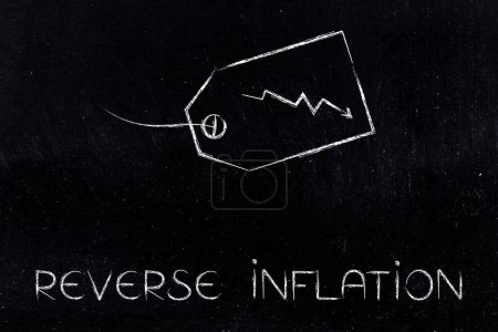 Inflation inverse et fixer le coût de la vie image conceptuelle, étiquette de prix avec flèche vers le bas et texte