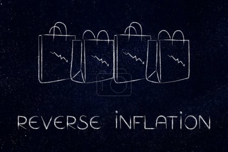 reverse Inflation and fix the cost of living conceptual image, shopping bags with arrows going down