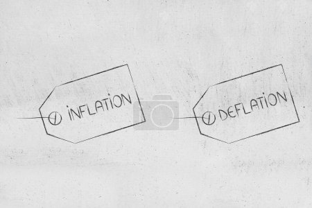 Inflation inverse et fixer le coût de la vie image conceptuelle, étiquette de prix avec flèche vers le bas