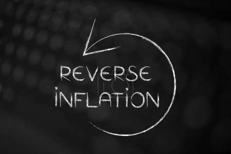 Inflation rückgängig machen und Lebenshaltungskosten beseitigen konzeptuelles Bild, Text mit Pfeil rückwärts