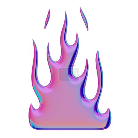 3D-Flamme. Trendiges Y2K-Element. Schillernde, farbenfrohe Feuerform mit Glanzgradienten-Effekt. 3D-Renderer. Vereinzelte Illustration.