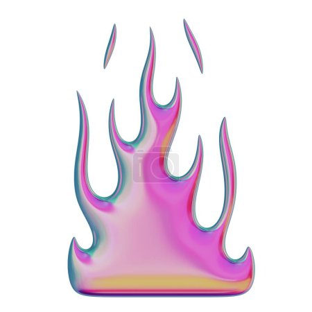Flamme 3D. Élément tendance du passage à l'an 2000. Forme de feu brûlant coloré rose avec effet dégradé brillant. Un rendu 3D. Illustration isolée.