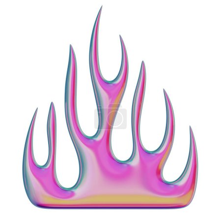 3D-Flamme. Trendiges Y2K-Element. Rosa bunte Feuerform mit Glanzgradienten-Effekt. 3D-Renderer. Vereinzelte Illustration.