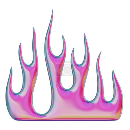 Flamme 3D. Élément tendance du passage à l'an 2000. Forme de feu brûlant coloré rose avec effet dégradé brillant. Un rendu 3D. Illustration isolée.