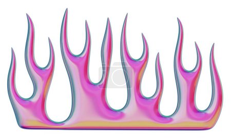 3D flame. Trendy Y2K element. Pink colorful burning fire shape with glossy gradient effect. 3D render. Isolated illustration.